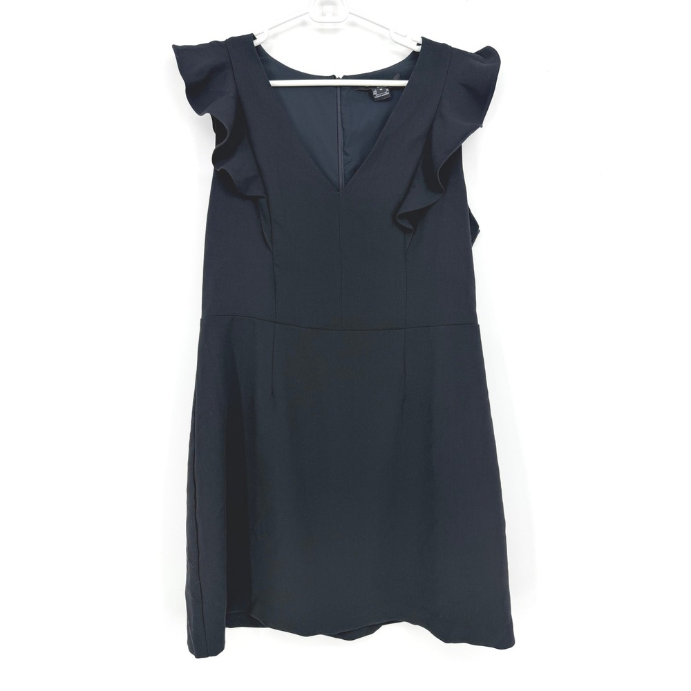 French Connection Womens Black Ruffle V-Neck Sleeveless Mini Dress Size 12